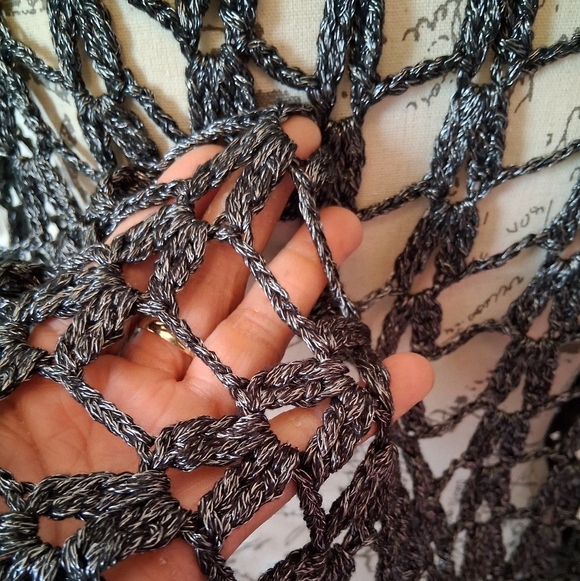 Crochet Knit Gray And Black Poncho. One Size - Picture 4 of 7